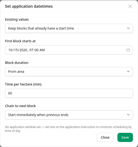 Setting the times for all blocks