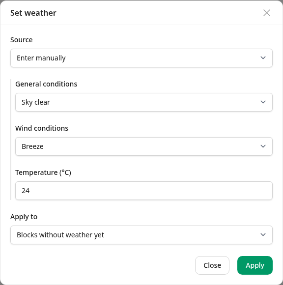 Entering the weather by hand