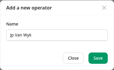 The new operator form with a name typed in