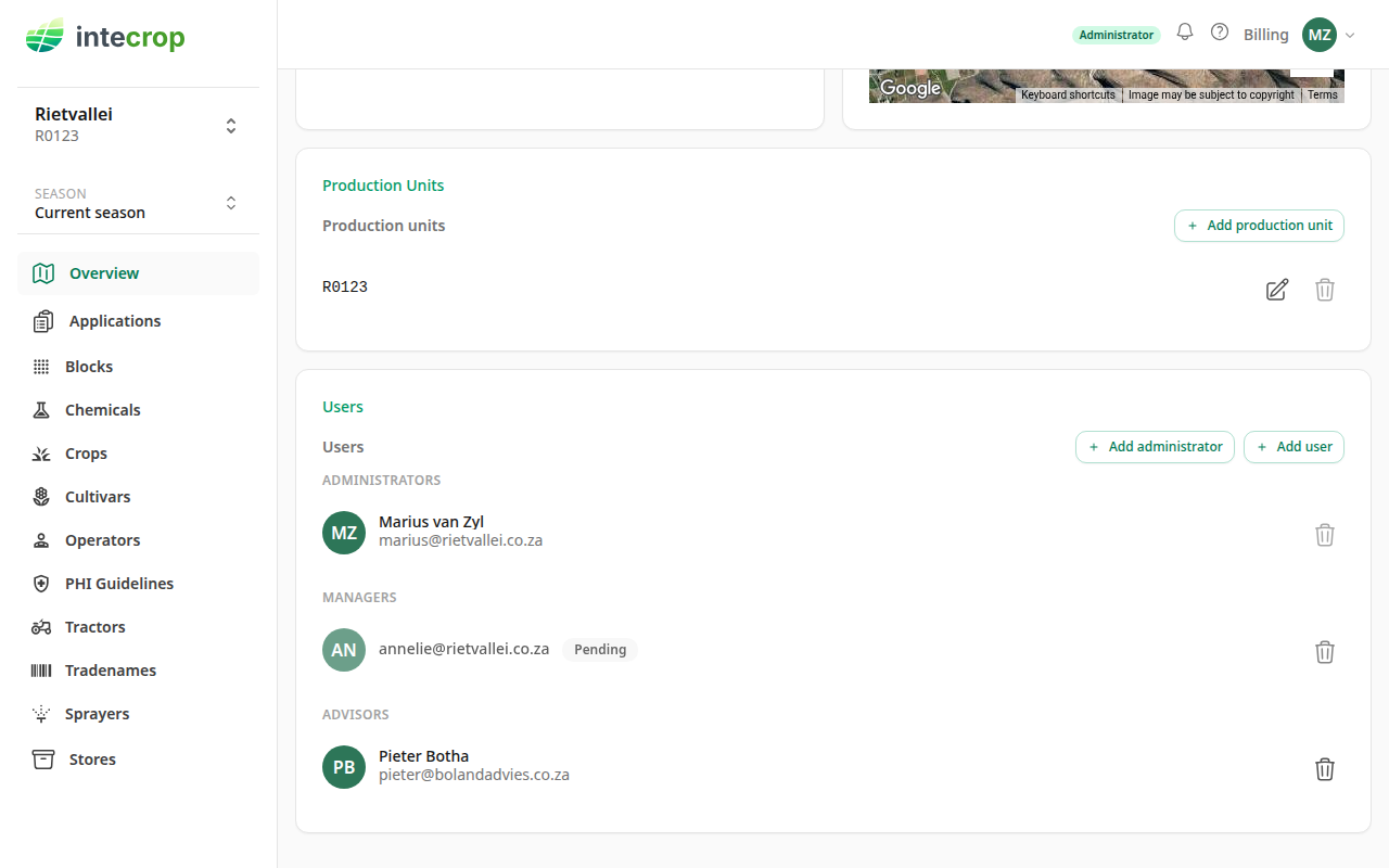 An invitation still pending, and an advisor added straight away