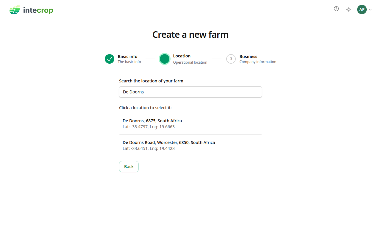 Search results for the farm's location