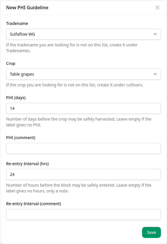 The new guideline form, filled in
