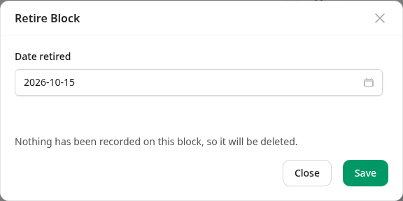 The warning that the block will be deleted