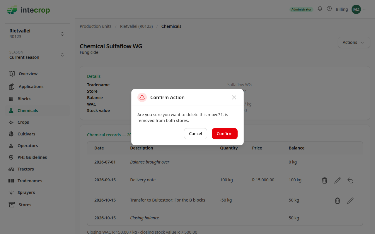Deleting a move: it is removed from both stores